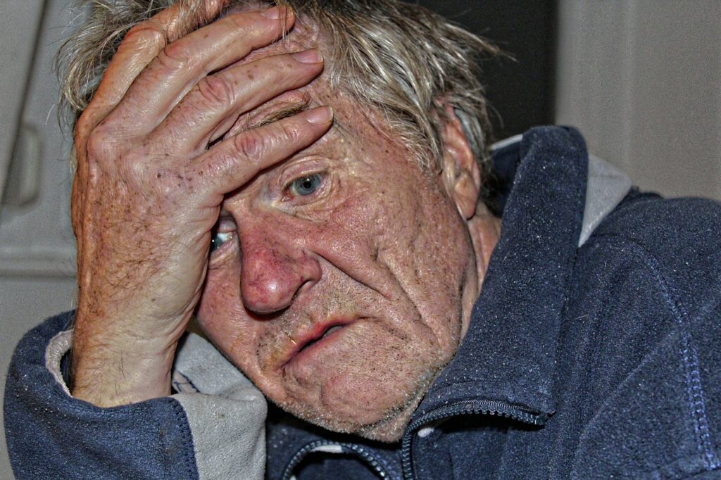 An old man become sick due to brain damage